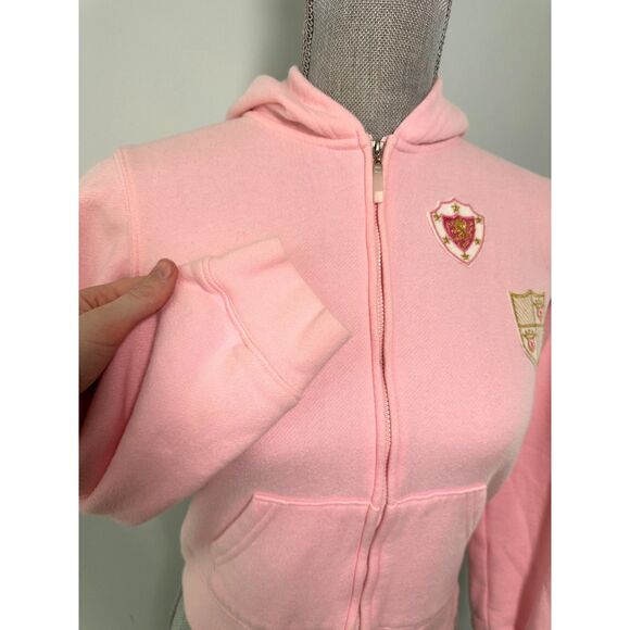 Vintage Y2k Greendog Light Pink Zip Up Hoodie with Crest Embroidery Girls 14-16 - Picture 5 of 6